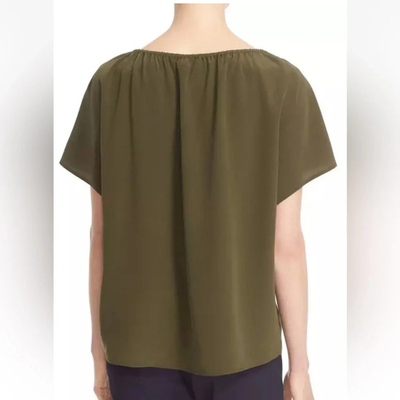 Tory Burch Camille Silk Embroidered Peasant Blouse in Green & Navy - Size 6 - Picture 2 of 8